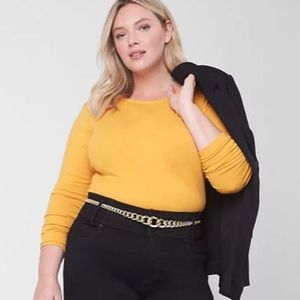 NWT Lane Bryant Classic Long Sleeve Crew Neck Tee, Size 34/36, Sunflower